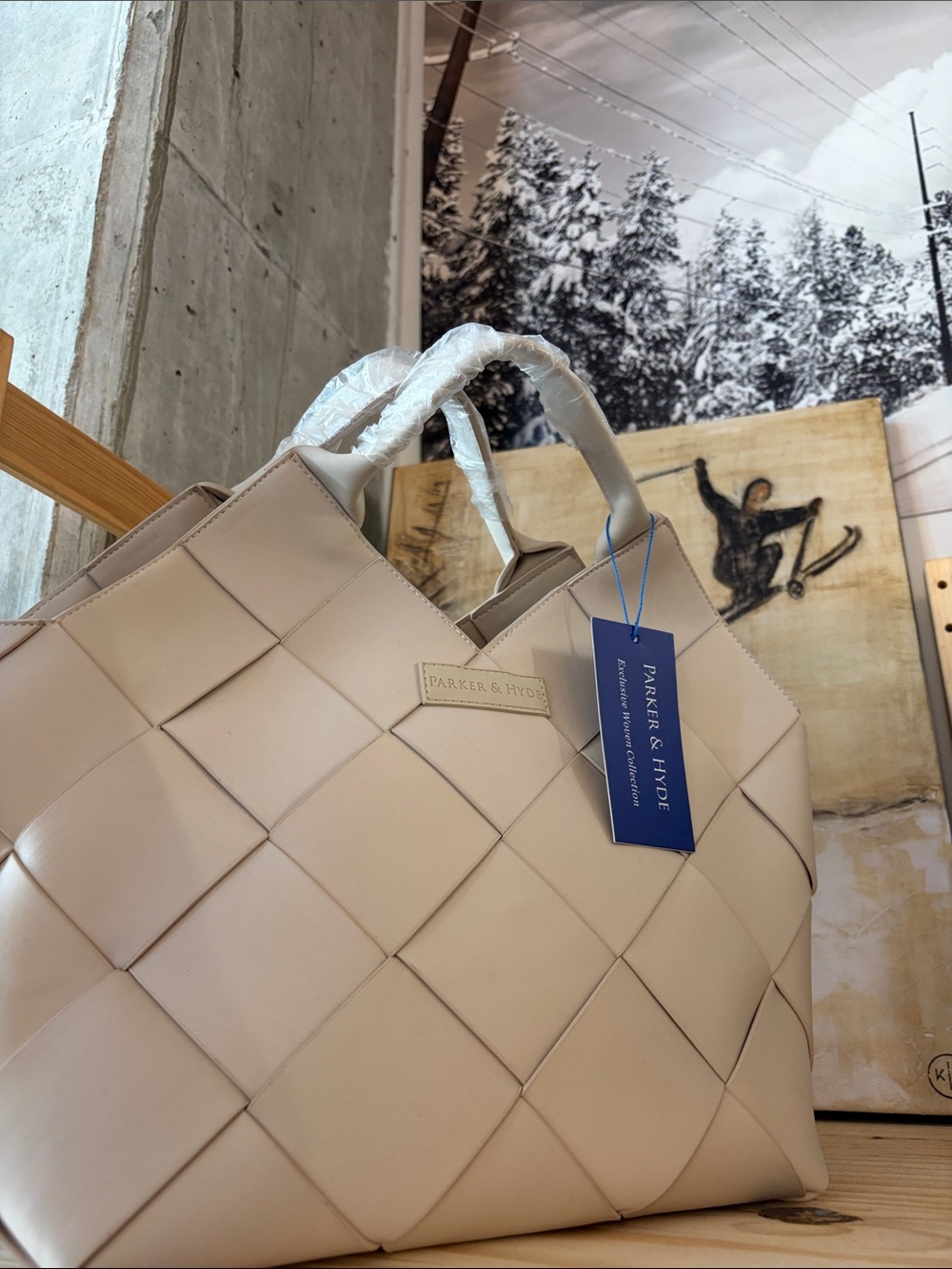 Parker & Hyde Cream Woven Shoulder Bag